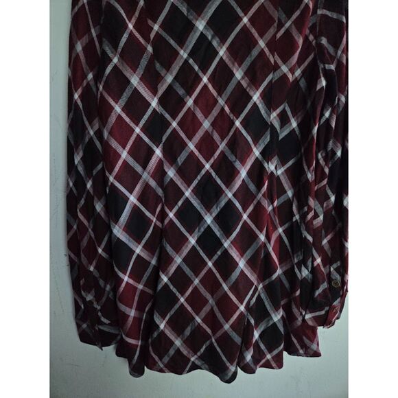 Soft Surroundings Red Black Grey Plaid Wool Blend Button Up Tunic Blouse Large - Picture 8 of 8